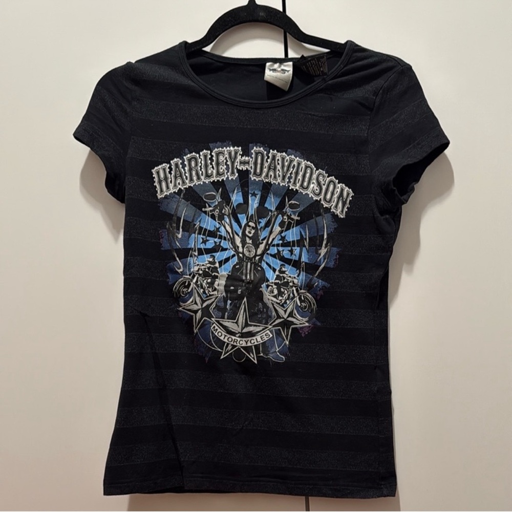 Harley-Davidson Black and White Embellished Tee